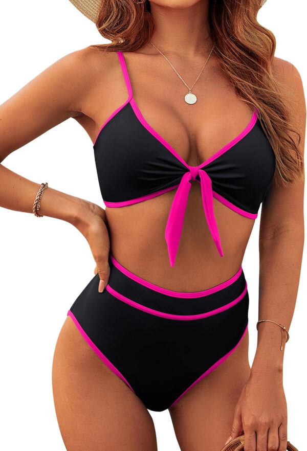 Blooming Jelly Womens High Waisted Bikini Set Tie Knot High Rise Two Piece Swimsuits Bathing Suits - Image 56