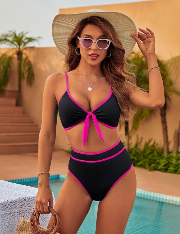 Blooming Jelly Womens High Waisted Bikini Set Tie Knot High Rise Two Piece Swimsuits Bathing Suits - Image 60