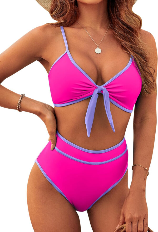 Blooming Jelly Womens High Waisted Bikini Set Tie Knot High Rise Two Piece Swimsuits Bathing Suits - Image 89