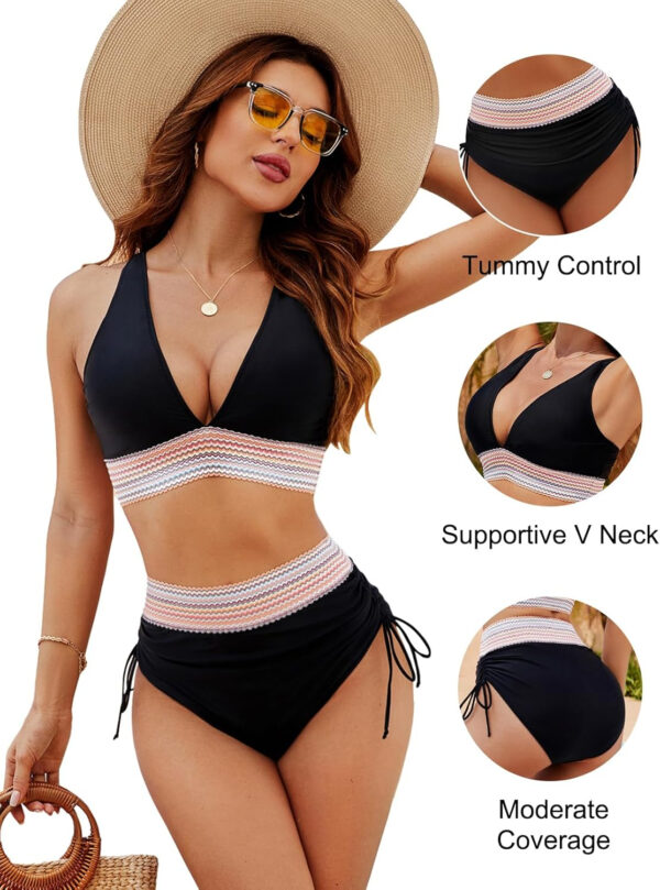 Blooming Jelly Women High Waisted Bikini Sets Tummy Control Swimsuits Color Block Two Piece Drawstring Bathing Suit - Image 43