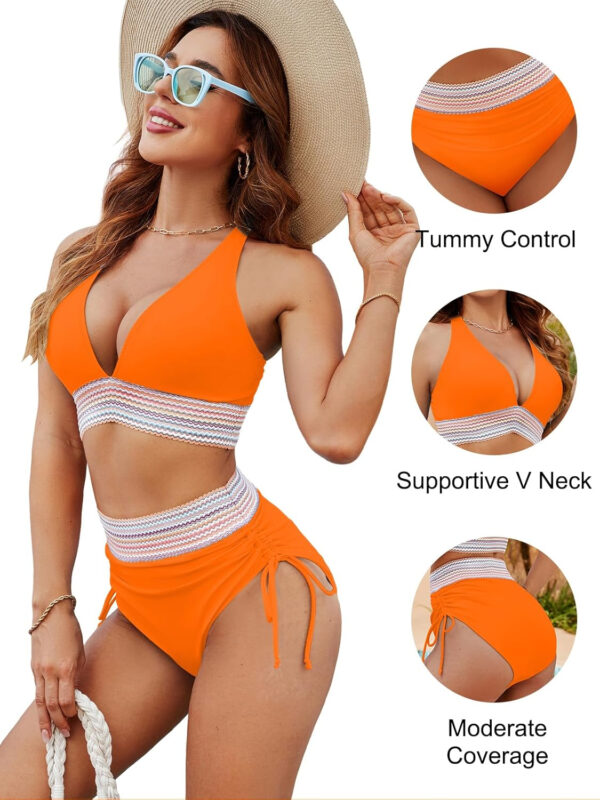 Blooming Jelly Women High Waisted Bikini Sets Tummy Control Swimsuits Color Block Two Piece Drawstring Bathing Suit - Image 55