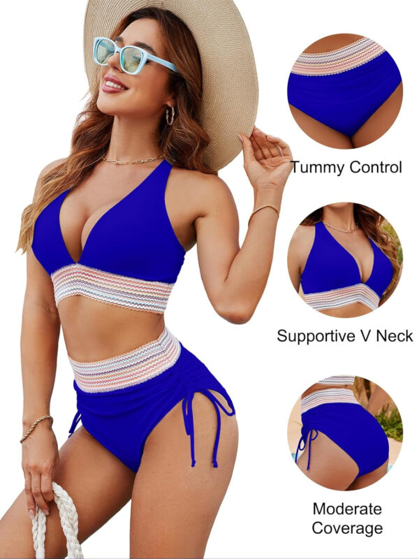 Blooming Jelly Women High Waisted Bikini Sets Tummy Control Swimsuits Color Block Two Piece Drawstring Bathing Suit - Image 96