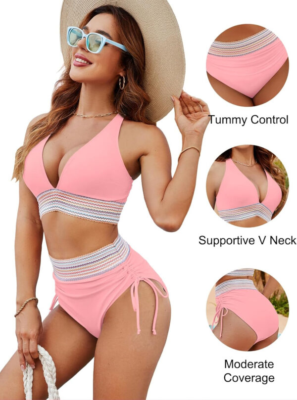 Blooming Jelly Women High Waisted Bikini Sets Tummy Control Swimsuits Color Block Two Piece Drawstring Bathing Suit - Image 102