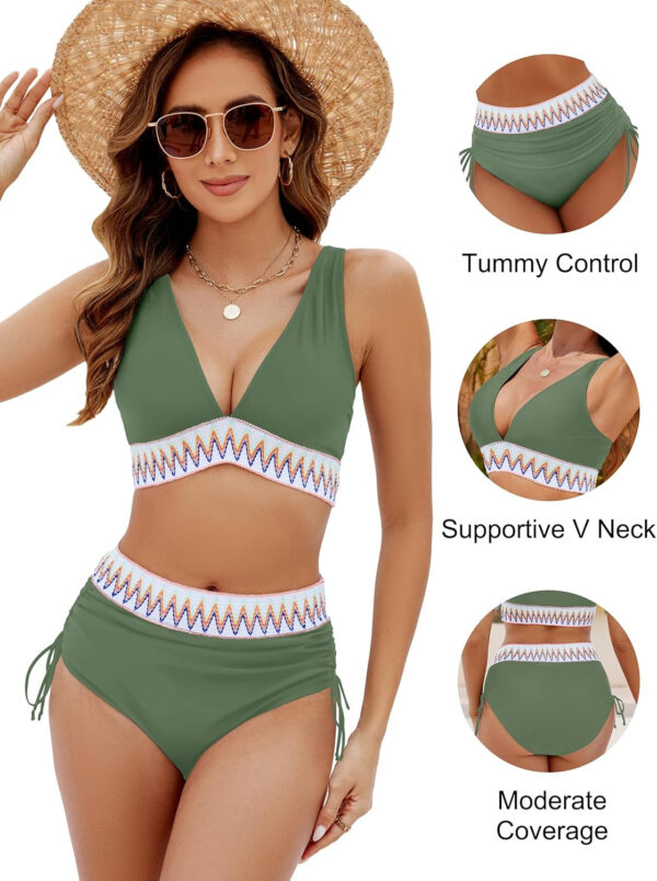 Blooming Jelly Women High Waisted Bikini Sets Tummy Control Swimsuits Color Block Two Piece Drawstring Bathing Suit - Image 116