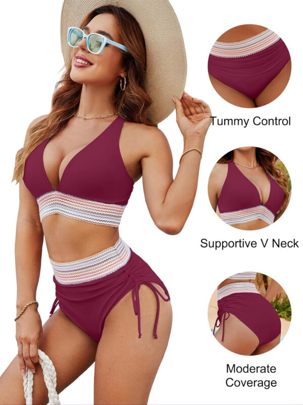 Blooming Jelly Women High Waisted Bikini Sets Tummy Control Swimsuits Color Block Two Piece Drawstring Bathing Suit - Image 126