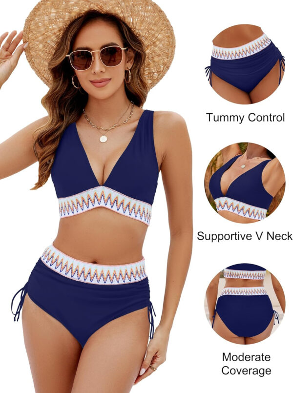 Blooming Jelly Women High Waisted Bikini Sets Tummy Control Swimsuits Color Block Two Piece Drawstring Bathing Suit - Image 130