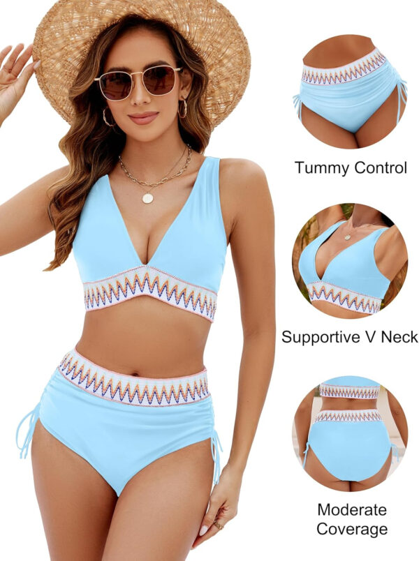 Blooming Jelly Women High Waisted Bikini Sets Tummy Control Swimsuits Color Block Two Piece Drawstring Bathing Suit - Image 141