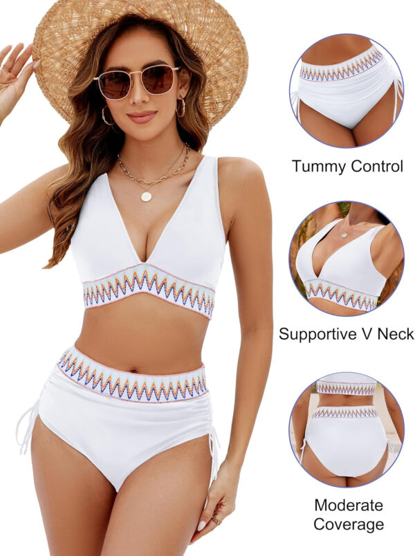 Blooming Jelly Women High Waisted Bikini Sets Tummy Control Swimsuits Color Block Two Piece Drawstring Bathing Suit - Image 162