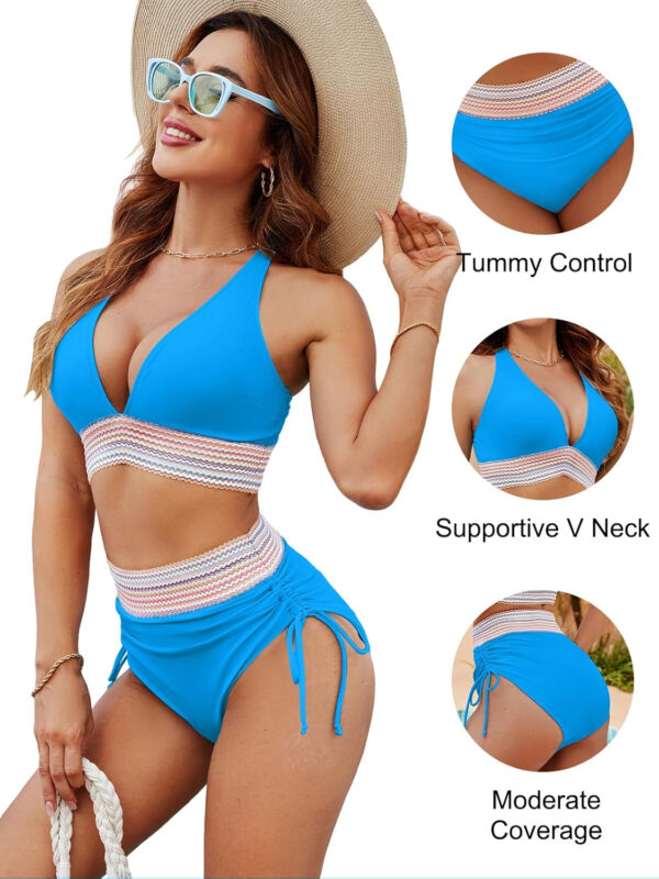 Blooming Jelly Women High Waisted Bikini Sets Tummy Control Swimsuits Color Block Two Piece Drawstring Bathing Suit - Image 168