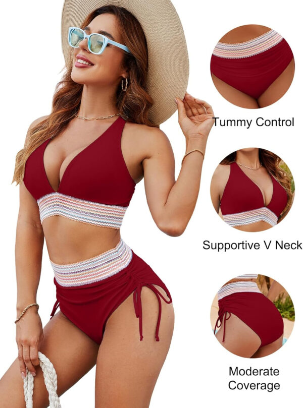 Blooming Jelly Women High Waisted Bikini Sets Tummy Control Swimsuits Color Block Two Piece Drawstring Bathing Suit - Image 174