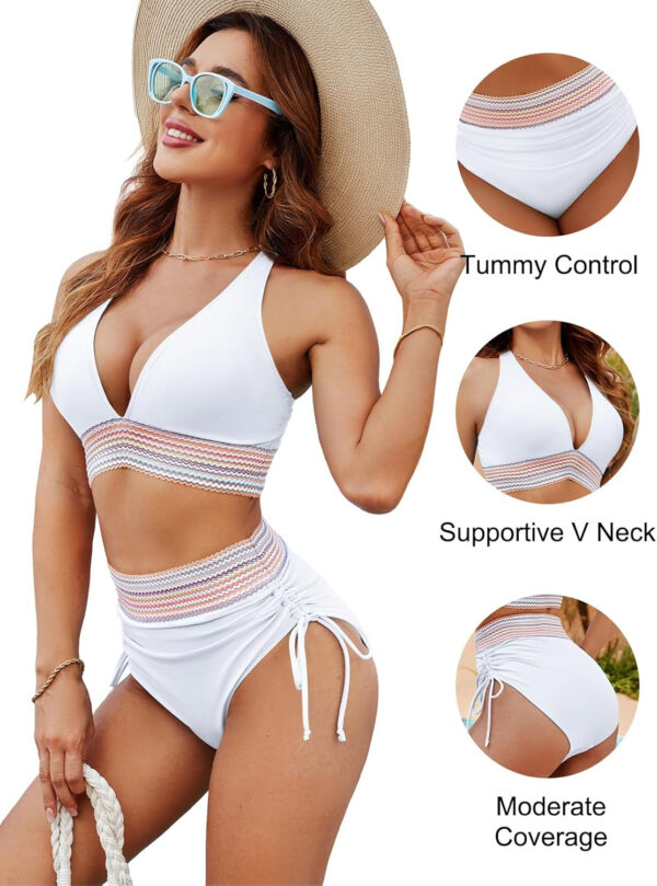 Blooming Jelly Women High Waisted Bikini Sets Tummy Control Swimsuits Color Block Two Piece Drawstring Bathing Suit - Image 180