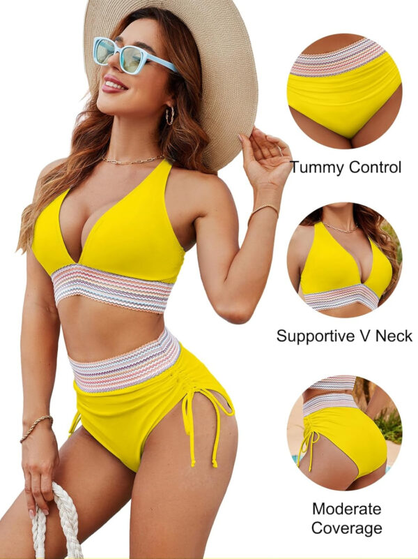 Blooming Jelly Women High Waisted Bikini Sets Tummy Control Swimsuits Color Block Two Piece Drawstring Bathing Suit - Image 195