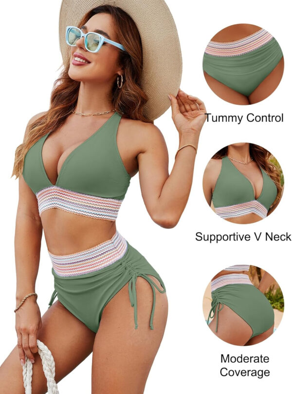 Blooming Jelly Women High Waisted Bikini Sets Tummy Control Swimsuits Color Block Two Piece Drawstring Bathing Suit - Image 205