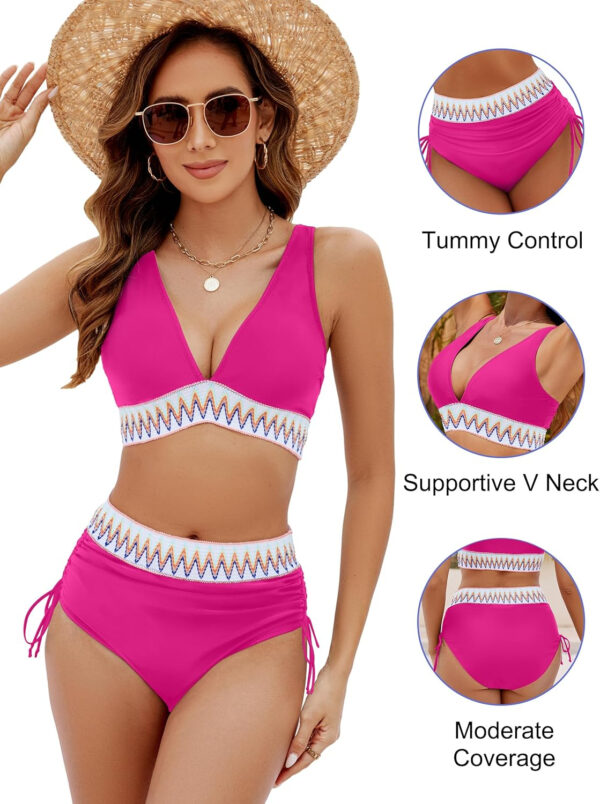 Blooming Jelly Women High Waisted Bikini Sets Tummy Control Swimsuits Color Block Two Piece Drawstring Bathing Suit - Image 210
