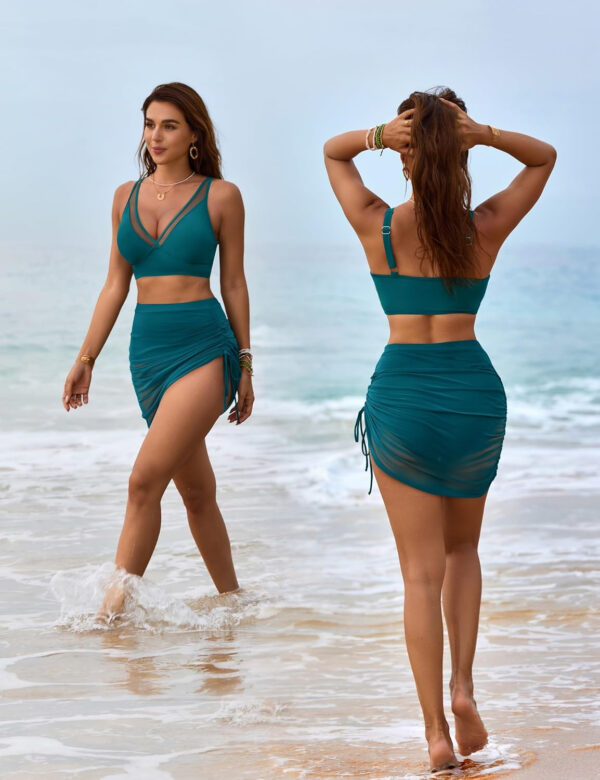 Blooming Jelly Womens Swim Skirt High Waisted Bikini Sets Tummy Control Swimsuits Mesh Sarong Wraps Bathing Suits - Image 4