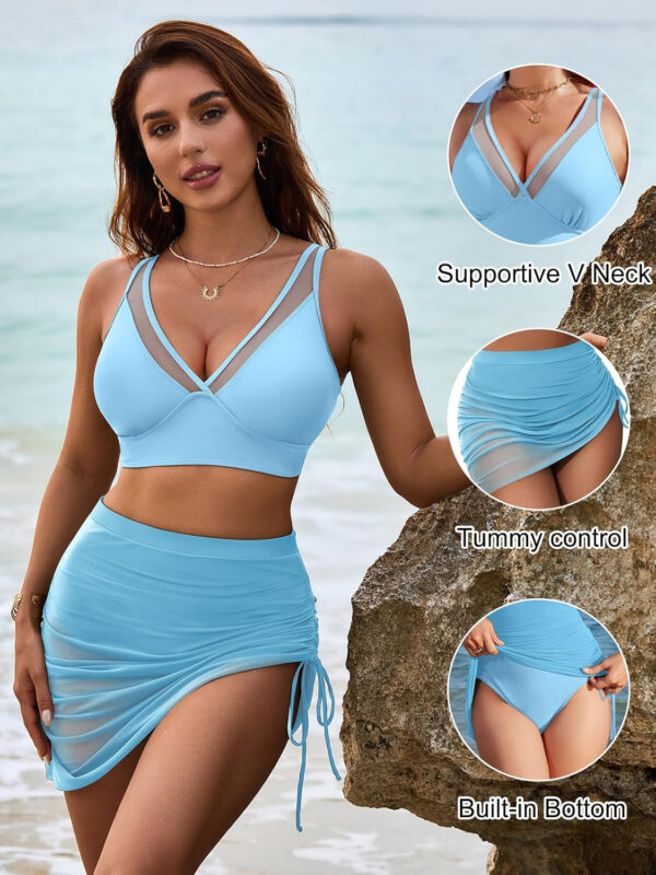 Blooming Jelly Womens Swim Skirt High Waisted Bikini Sets Tummy Control Swimsuits Mesh Sarong Wraps Bathing Suits - Image 8