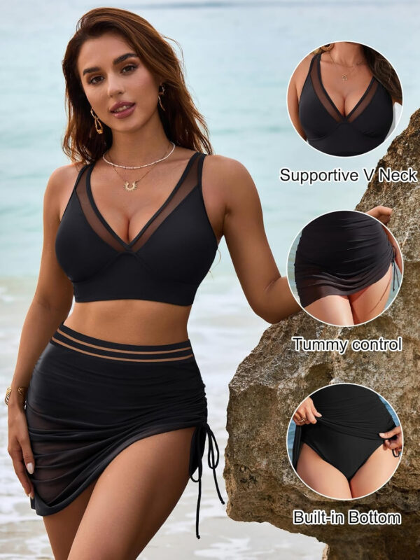 Blooming Jelly Womens Swim Skirt High Waisted Bikini Sets Tummy Control Swimsuits Mesh Sarong Wraps Bathing Suits - Image 13