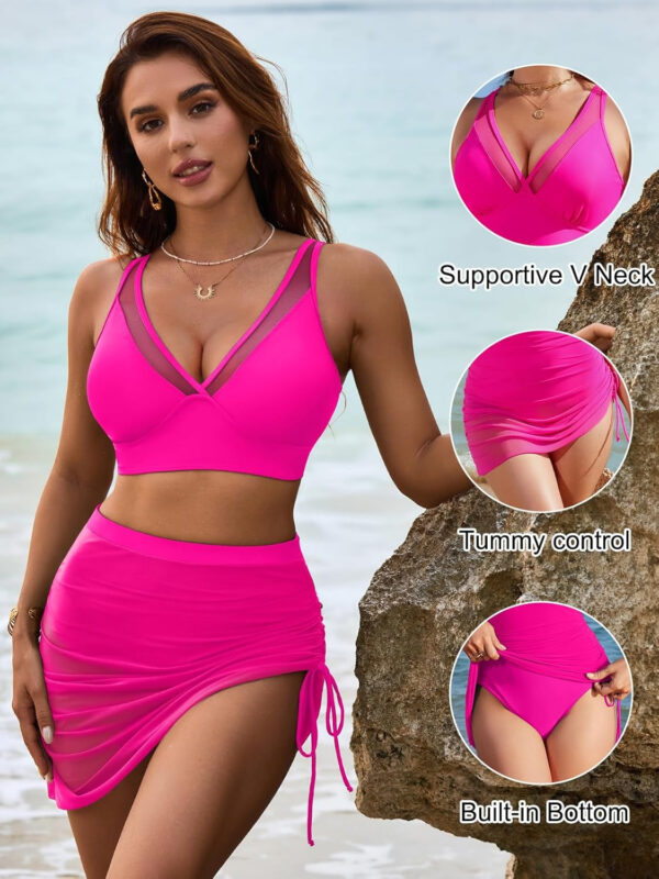 Blooming Jelly Womens Swim Skirt High Waisted Bikini Sets Tummy Control Swimsuits Mesh Sarong Wraps Bathing Suits - Image 23