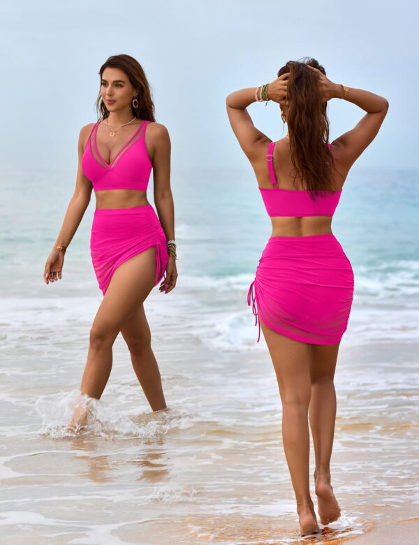 Blooming Jelly Womens Swim Skirt High Waisted Bikini Sets Tummy Control Swimsuits Mesh Sarong Wraps Bathing Suits - Image 26
