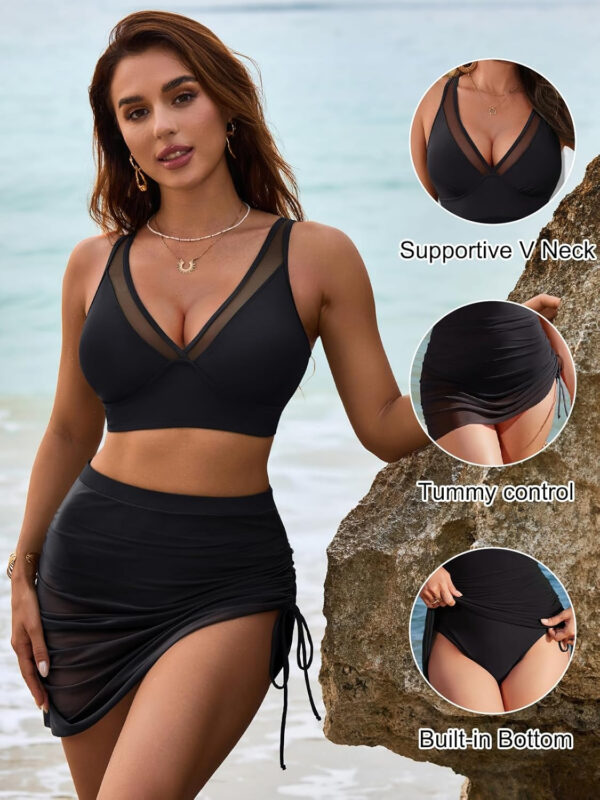 Blooming Jelly Womens Swim Skirt High Waisted Bikini Sets Tummy Control Swimsuits Mesh Sarong Wraps Bathing Suits - Image 28