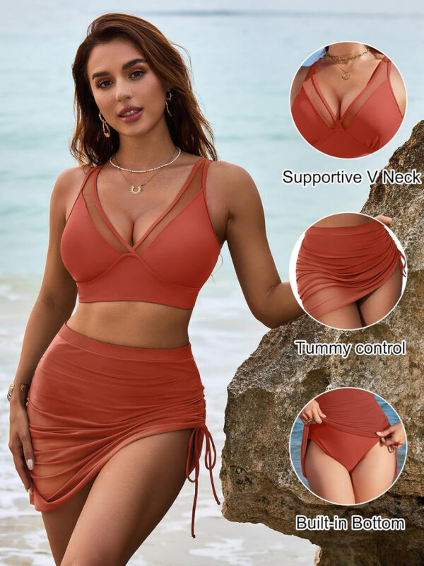 Blooming Jelly Womens Swim Skirt High Waisted Bikini Sets Tummy Control Swimsuits Mesh Sarong Wraps Bathing Suits - Image 38
