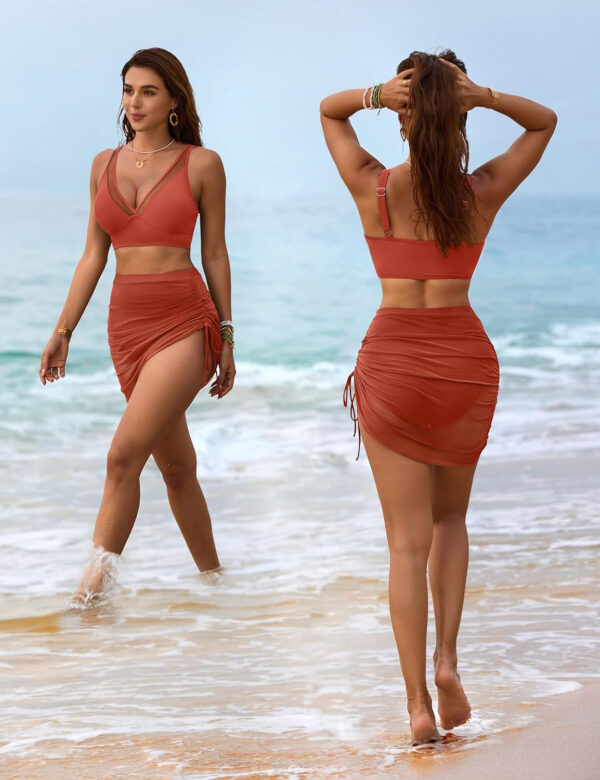 Blooming Jelly Womens Swim Skirt High Waisted Bikini Sets Tummy Control Swimsuits Mesh Sarong Wraps Bathing Suits - Image 41