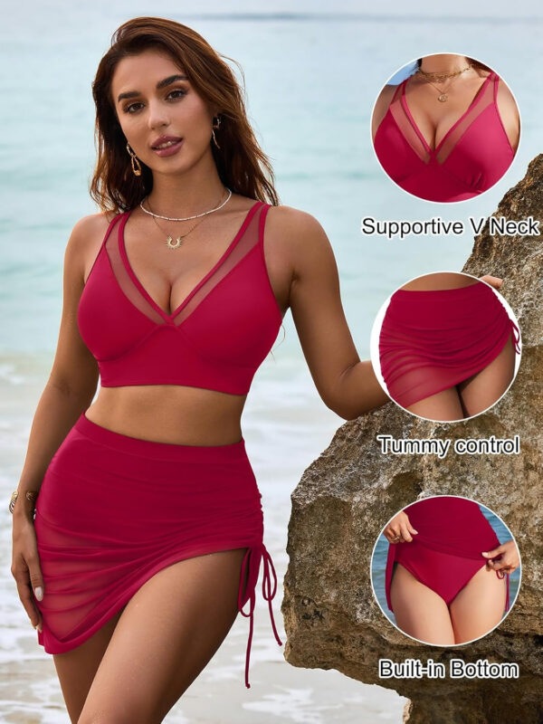 Blooming Jelly Womens Swim Skirt High Waisted Bikini Sets Tummy Control Swimsuits Mesh Sarong Wraps Bathing Suits - Image 43