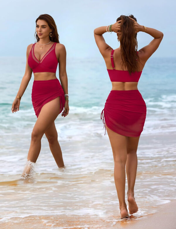 Blooming Jelly Womens Swim Skirt High Waisted Bikini Sets Tummy Control Swimsuits Mesh Sarong Wraps Bathing Suits - Image 46