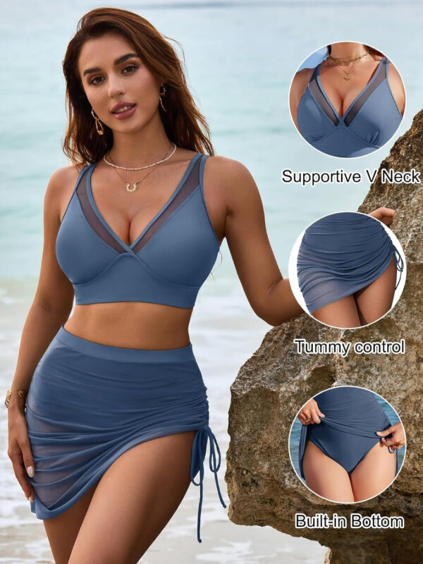 Blooming Jelly Womens Swim Skirt High Waisted Bikini Sets Tummy Control Swimsuits Mesh Sarong Wraps Bathing Suits - Image 60