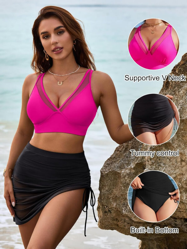 Blooming Jelly Womens Swim Skirt High Waisted Bikini Sets Tummy Control Swimsuits Mesh Sarong Wraps Bathing Suits - Image 65