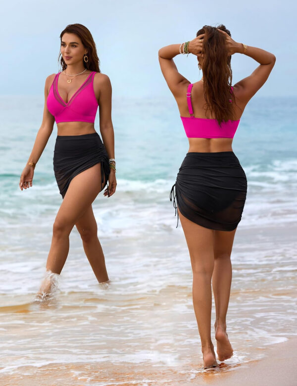 Blooming Jelly Womens Swim Skirt High Waisted Bikini Sets Tummy Control Swimsuits Mesh Sarong Wraps Bathing Suits - Image 68