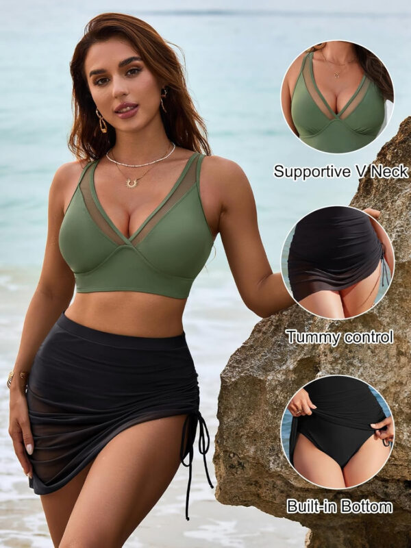 Blooming Jelly Womens Swim Skirt High Waisted Bikini Sets Tummy Control Swimsuits Mesh Sarong Wraps Bathing Suits - Image 70