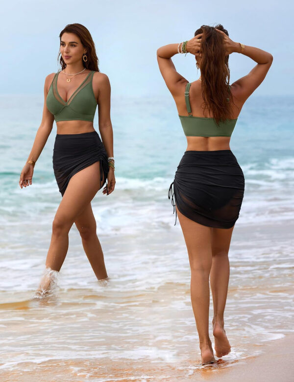 Blooming Jelly Womens Swim Skirt High Waisted Bikini Sets Tummy Control Swimsuits Mesh Sarong Wraps Bathing Suits - Image 73