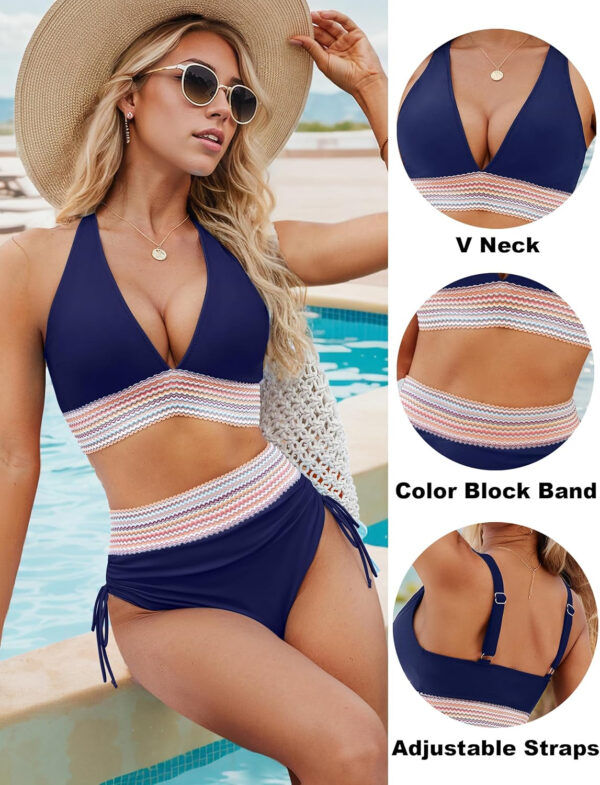 Blooming Jelly Womens High Waisted Bikini Sets Color Block Tummy Control Swimsuits Drawstring Two Piece Bathing Suit - Image 26