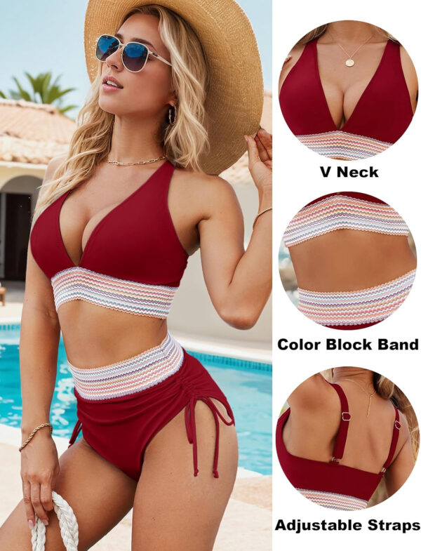 Blooming Jelly Womens High Waisted Bikini Sets Color Block Tummy Control Swimsuits Drawstring Two Piece Bathing Suit - Image 41