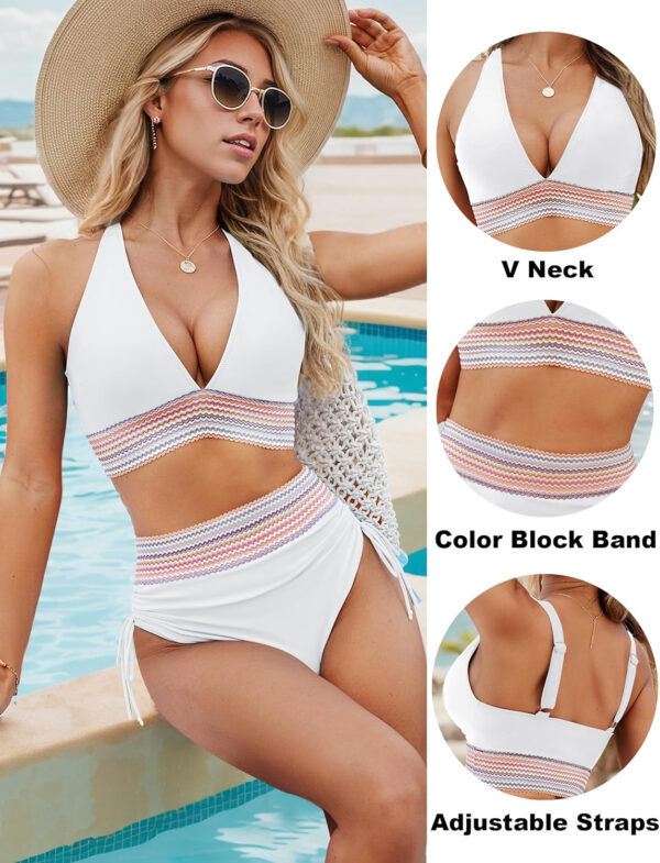 Blooming Jelly Womens High Waisted Bikini Sets Color Block Tummy Control Swimsuits Drawstring Two Piece Bathing Suit - Image 56