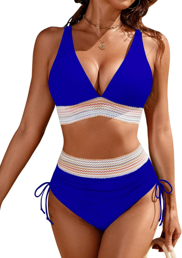 Blooming Jelly Womens High Waisted Bikini Sets Color Block Tummy Control Swimsuits Drawstring Two Piece Bathing Suit - Image 68