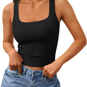 Trendy Queen Women's Summer Square Neck Tank Tops Workout Cropped Ribbed Summer Camisole Sleeveless Clothes 2025
