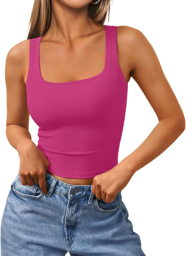 Trendy Queen Women's Summer Square Neck Tank Tops Workout Cropped Ribbed Summer Camisole Sleeveless Clothes 2025 - Image 33