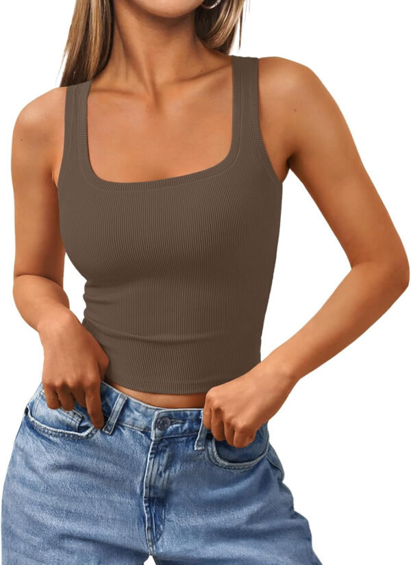 Trendy Queen Women's Summer Square Neck Tank Tops Workout Cropped Ribbed Summer Camisole Sleeveless Clothes 2025 - Image 38