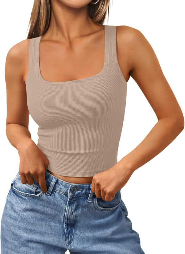 Trendy Queen Women's Summer Square Neck Tank Tops Workout Cropped Ribbed Summer Camisole Sleeveless Clothes 2025 - Image 43