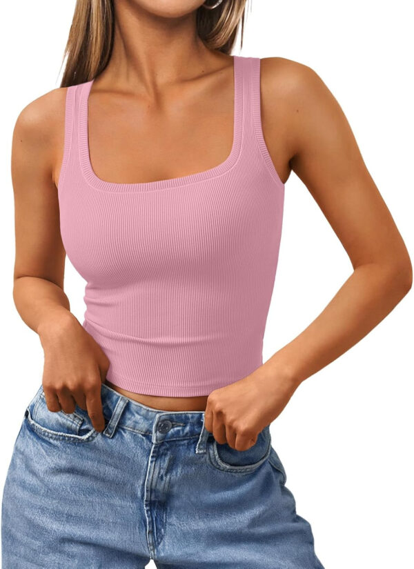 Trendy Queen Women's Summer Square Neck Tank Tops Workout Cropped Ribbed Summer Camisole Sleeveless Clothes 2025 - Image 48