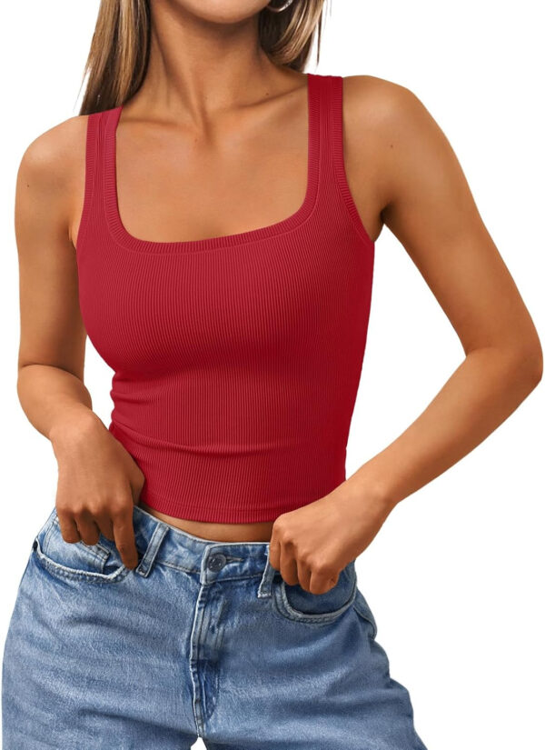 Trendy Queen Women's Summer Square Neck Tank Tops Workout Cropped Ribbed Summer Camisole Sleeveless Clothes 2025 - Image 53