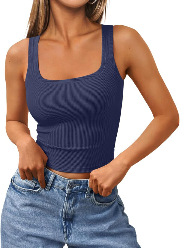 Trendy Queen Women's Summer Square Neck Tank Tops Workout Cropped Ribbed Summer Camisole Sleeveless Clothes 2025 - Image 58
