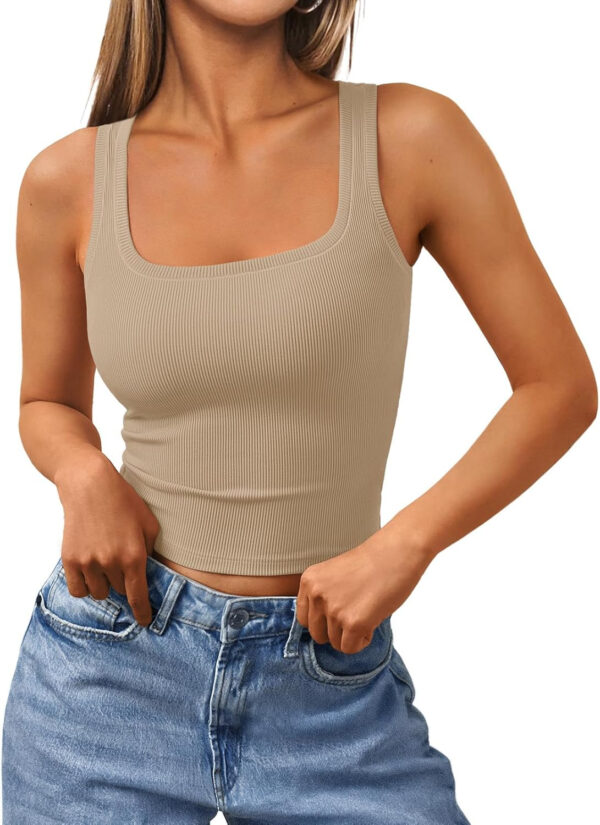 Trendy Queen Women's Summer Square Neck Tank Tops Workout Cropped Ribbed Summer Camisole Sleeveless Clothes 2025 - Image 89