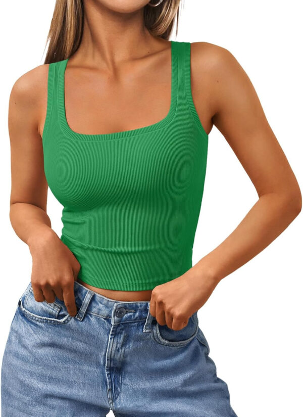 Trendy Queen Women's Summer Square Neck Tank Tops Workout Cropped Ribbed Summer Camisole Sleeveless Clothes 2025 - Image 99