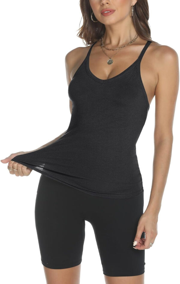 Trendy Queen Womens Workout Tank Tops Racerback Summer 2025 Camisole Top V Neck Ribbed Sleeveless Beach Fashion Clothes - Image 3