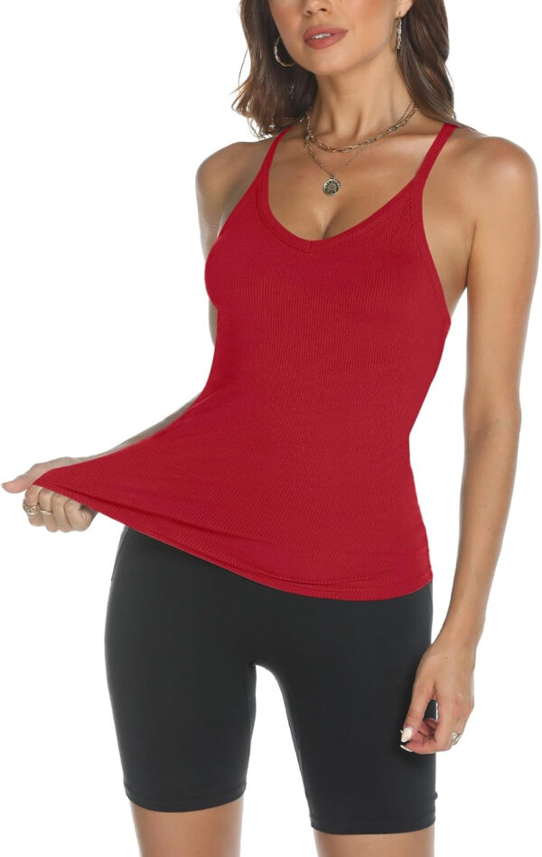 Trendy Queen Womens Workout Tank Tops Racerback Summer 2025 Camisole Top V Neck Ribbed Sleeveless Beach Fashion Clothes - Image 48