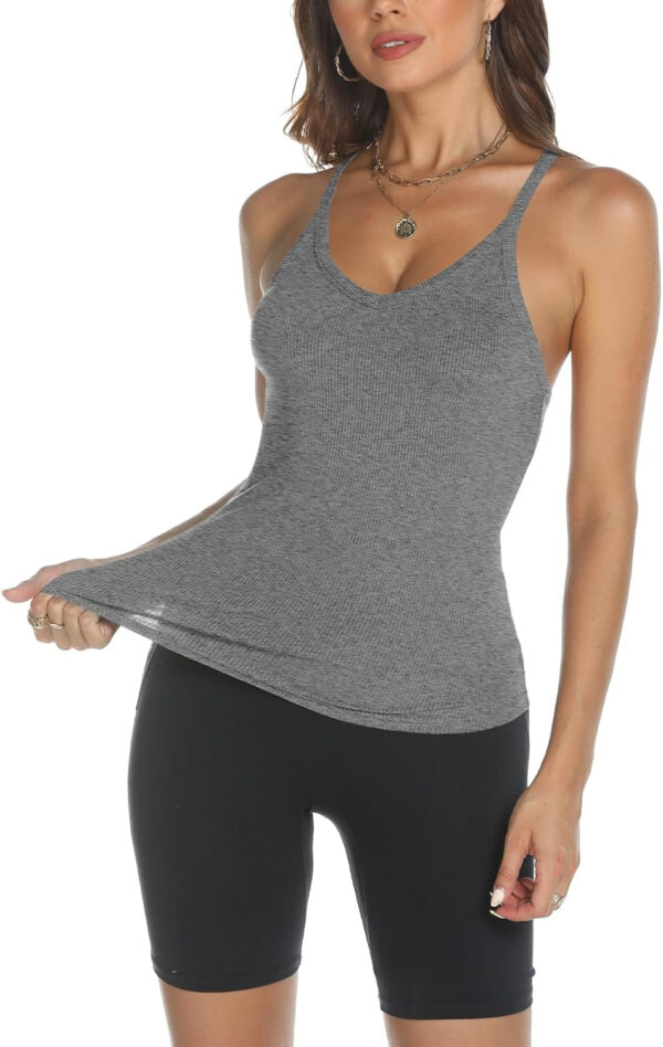 Trendy Queen Womens Workout Tank Tops Racerback Summer 2025 Camisole Top V Neck Ribbed Sleeveless Beach Fashion Clothes - Image 93