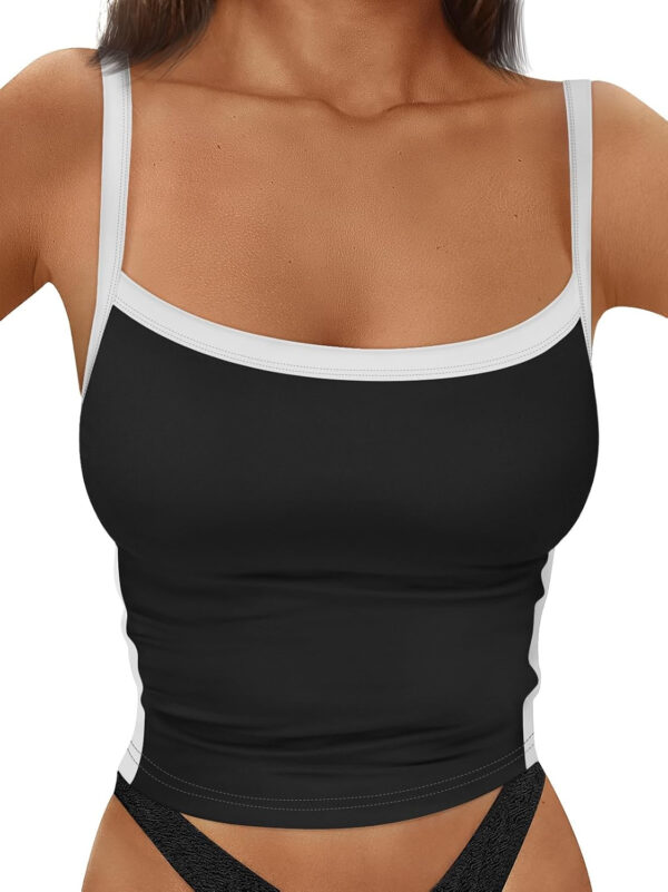 Trendy Queen Women's Double Lined Tank Tops Spaghetti Strap Square Neck Camisole Sleeveless Racerback Cropped Summer Clothes